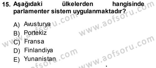 Türk Anayasa Hukuku Dersi 2013 - 2014 Yılı Tek Ders Sınav Soruları 15. Soru