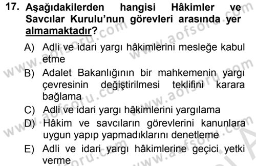 Türk Anayasa Hukuku Dersi 2013 - 2014 Yılı Tek Ders Sınav Soruları 17. Soru