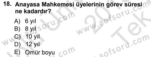 Türk Anayasa Hukuku Dersi 2013 - 2014 Yılı Tek Ders Sınav Soruları 18. Soru