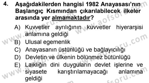 Türk Anayasa Hukuku Dersi 2013 - 2014 Yılı Tek Ders Sınav Soruları 4. Soru