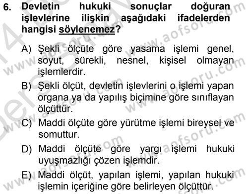 Türk Anayasa Hukuku Dersi 2013 - 2014 Yılı Tek Ders Sınav Soruları 6. Soru