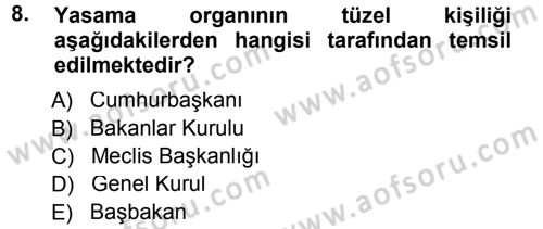 Türk Anayasa Hukuku Dersi 2013 - 2014 Yılı Tek Ders Sınav Soruları 8. Soru