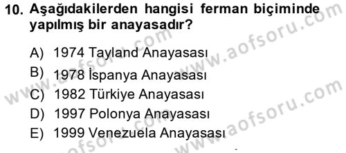 Türk Anayasa Hukuku Dersi Ara Sınavı Deneme Sınav Soruları 10. Soru