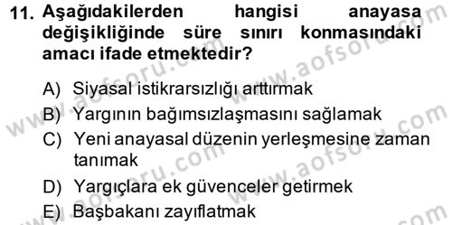 Türk Anayasa Hukuku Dersi Ara Sınavı Deneme Sınav Soruları 11. Soru