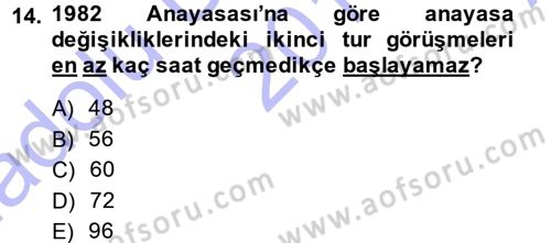 Türk Anayasa Hukuku Dersi Ara Sınavı Deneme Sınav Soruları 14. Soru