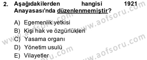 Türk Anayasa Hukuku Dersi Ara Sınavı Deneme Sınav Soruları 2. Soru