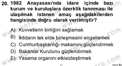 Türk Anayasa Hukuku Dersi Ara Sınavı Deneme Sınav Soruları 20. Soru
