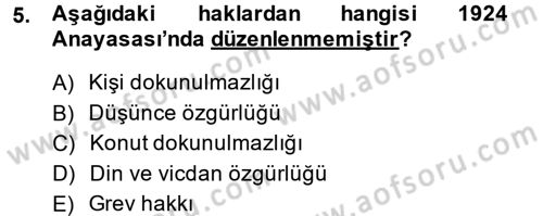 Türk Anayasa Hukuku Dersi Ara Sınavı Deneme Sınav Soruları 5. Soru