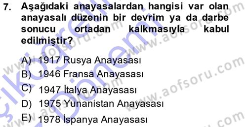 Türk Anayasa Hukuku Dersi Ara Sınavı Deneme Sınav Soruları 7. Soru