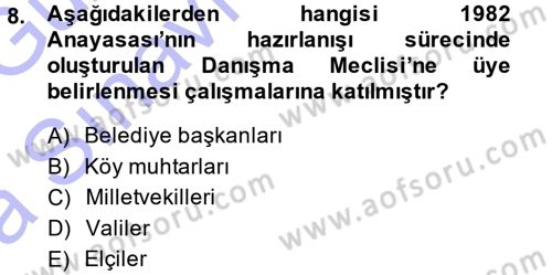 Türk Anayasa Hukuku Dersi Ara Sınavı Deneme Sınav Soruları 8. Soru
