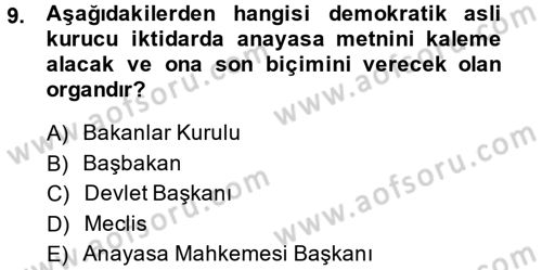 Türk Anayasa Hukuku Dersi Ara Sınavı Deneme Sınav Soruları 9. Soru
