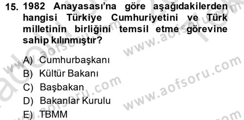 Türk Anayasa Hukuku Dersi 2014 - 2015 Yılı Tek Ders Sınavı 15. Soru