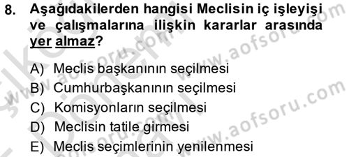 Türk Anayasa Hukuku Dersi 2014 - 2015 Yılı Tek Ders Sınav Soruları 8. Soru