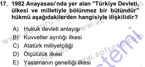Türk Anayasa Hukuku Dersi 2015 - 2016 Yılı (Vize) Ara Sınav Soruları 17. Soru