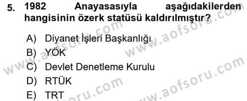 Türk Anayasa Hukuku Dersi 2015 - 2016 Yılı (Vize) Ara Sınav Soruları 5. Soru