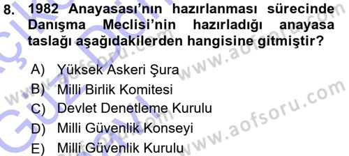 Türk Anayasa Hukuku Dersi 2015 - 2016 Yılı (Vize) Ara Sınav Soruları 8. Soru