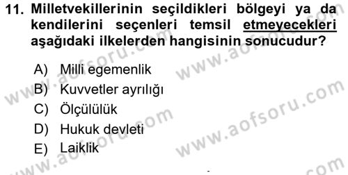 Türk Anayasa Hukuku Dersi 2015 - 2016 Yılı (Final) Dönem Sonu Sınav Soruları 11. Soru