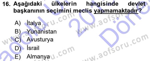 Türk Anayasa Hukuku Dersi 2015 - 2016 Yılı (Final) Dönem Sonu Sınav Soruları 16. Soru