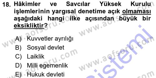 Türk Anayasa Hukuku Dersi 2015 - 2016 Yılı (Final) Dönem Sonu Sınav Soruları 18. Soru