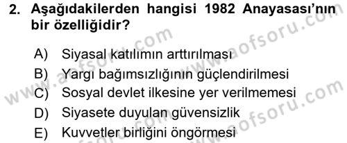 Türk Anayasa Hukuku Dersi 2015 - 2016 Yılı (Final) Dönem Sonu Sınav Soruları 2. Soru