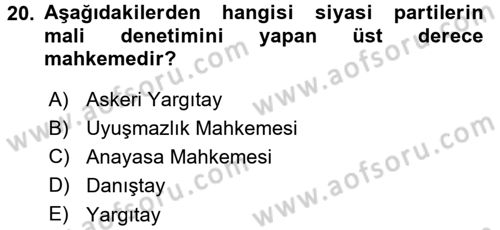 Türk Anayasa Hukuku Dersi 2015 - 2016 Yılı (Final) Dönem Sonu Sınav Soruları 20. Soru