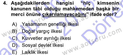 Türk Anayasa Hukuku Dersi 2015 - 2016 Yılı (Final) Dönem Sonu Sınav Soruları 4. Soru