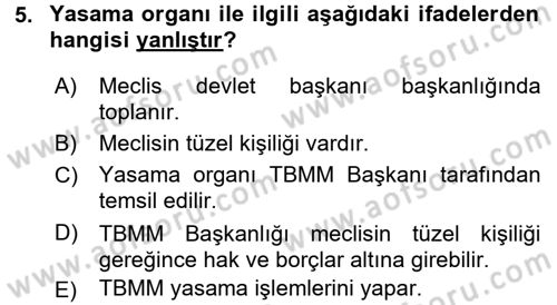 Türk Anayasa Hukuku Dersi 2015 - 2016 Yılı (Final) Dönem Sonu Sınav Soruları 5. Soru