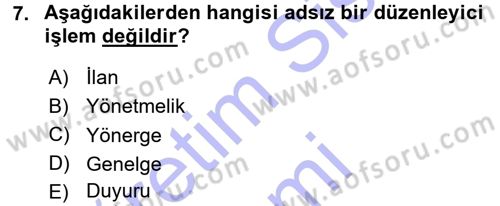 Türk Anayasa Hukuku Dersi 2015 - 2016 Yılı (Final) Dönem Sonu Sınav Soruları 7. Soru