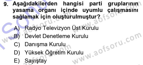 Türk Anayasa Hukuku Dersi 2015 - 2016 Yılı (Final) Dönem Sonu Sınav Soruları 9. Soru