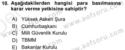 Türk Anayasa Hukuku Dersi 2015 - 2016 Yılı Tek Ders Sınav Soruları 10. Soru