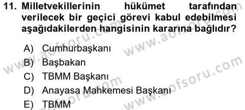 Türk Anayasa Hukuku Dersi 2015 - 2016 Yılı Tek Ders Sınav Soruları 11. Soru