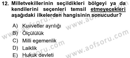 Türk Anayasa Hukuku Dersi 2015 - 2016 Yılı Tek Ders Sınavı 12. Soru