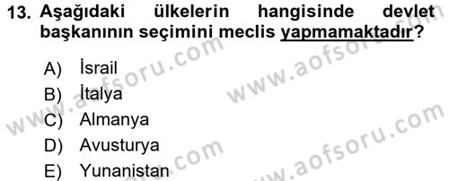Türk Anayasa Hukuku Dersi 2015 - 2016 Yılı Tek Ders Sınav Soruları 13. Soru