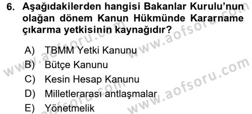 Türk Anayasa Hukuku Dersi 2015 - 2016 Yılı Tek Ders Sınav Soruları 6. Soru