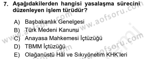 Türk Anayasa Hukuku Dersi 2015 - 2016 Yılı Tek Ders Sınav Soruları 7. Soru