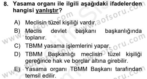 Türk Anayasa Hukuku Dersi 2015 - 2016 Yılı Tek Ders Sınav Soruları 8. Soru