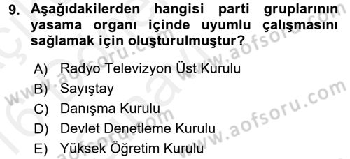 Türk Anayasa Hukuku Dersi 2015 - 2016 Yılı Tek Ders Sınav Soruları 9. Soru