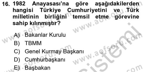 Türk Anayasa Hukuku Dersi 2016 - 2017 Yılı 3 Ders Sınav Soruları 16. Soru
