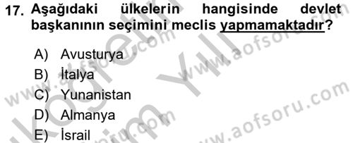 Türk Anayasa Hukuku Dersi 2016 - 2017 Yılı 3 Ders Sınav Soruları 17. Soru