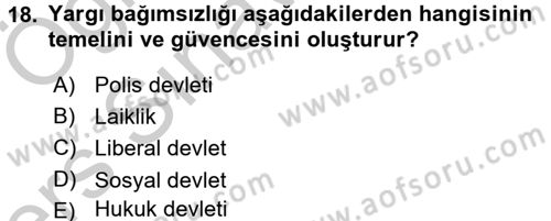 Türk Anayasa Hukuku Dersi 2016 - 2017 Yılı 3 Ders Sınav Soruları 18. Soru