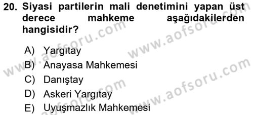 Türk Anayasa Hukuku Dersi 2016 - 2017 Yılı 3 Ders Sınav Soruları 20. Soru