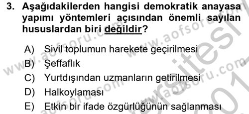 Türk Anayasa Hukuku Dersi 2016 - 2017 Yılı 3 Ders Sınav Soruları 3. Soru