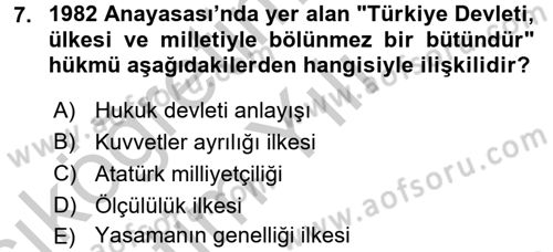 Türk Anayasa Hukuku Dersi 2016 - 2017 Yılı 3 Ders Sınav Soruları 7. Soru