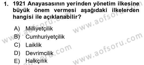 Türk Anayasa Hukuku Dersi 2016 - 2017 Yılı (Vize) Ara Sınav Soruları 1. Soru