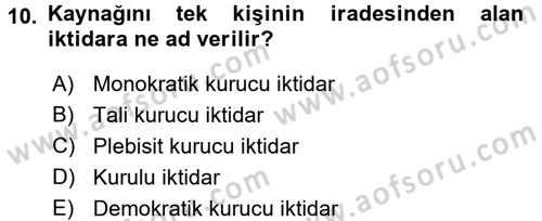 Türk Anayasa Hukuku Dersi Ara Sınavı Deneme Sınav Soruları 10. Soru