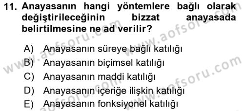 Türk Anayasa Hukuku Dersi 2016 - 2017 Yılı (Vize) Ara Sınav Soruları 11. Soru