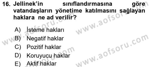 Türk Anayasa Hukuku Dersi 2016 - 2017 Yılı (Vize) Ara Sınav Soruları 16. Soru