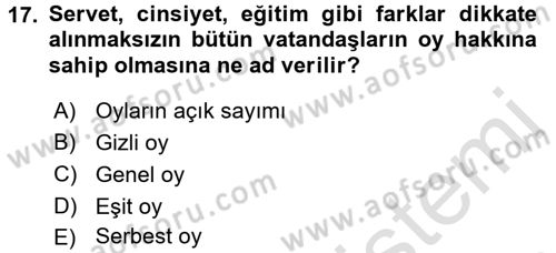Türk Anayasa Hukuku Dersi Ara Sınavı Deneme Sınav Soruları 17. Soru