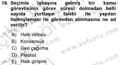 Türk Anayasa Hukuku Dersi Ara Sınavı Deneme Sınav Soruları 18. Soru
