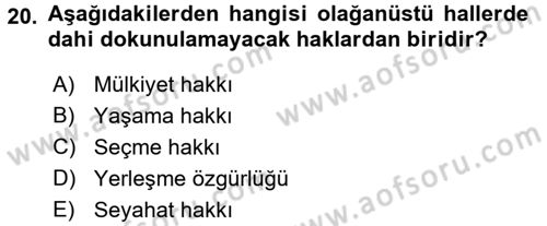 Türk Anayasa Hukuku Dersi Ara Sınavı Deneme Sınav Soruları 20. Soru